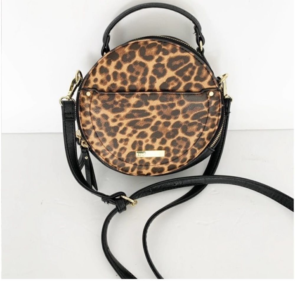 Enzo Angiolini Leopard Print Round Crossbody Bag in Brown and Black